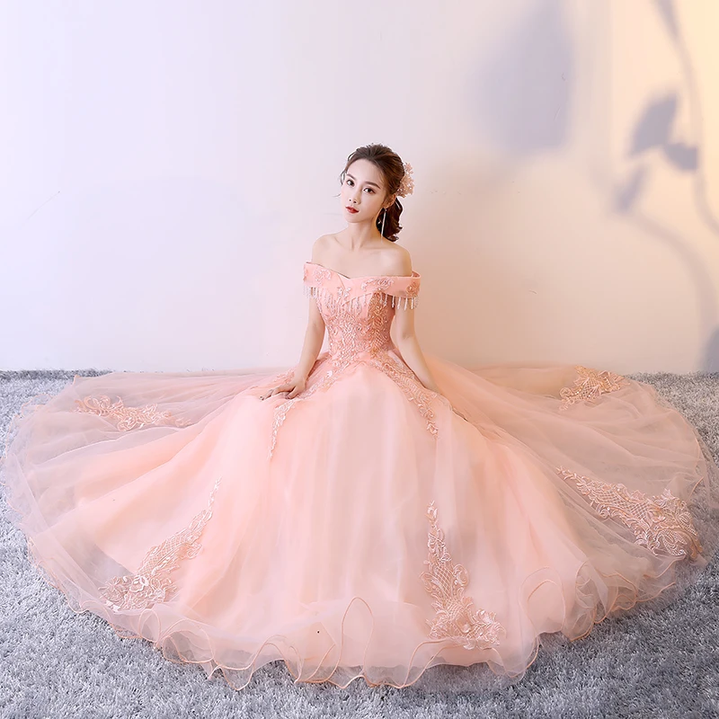 قبالة الكتف شرابة Quinceanera فساتين خمر يزين Vestido 15 Quinceanera منتفخ الكرة ثوب الوردي حفلة موسيقية فساتين