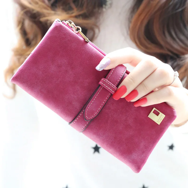 Trekkoord Nubuck Leer Rits Vrouwen Portemonnee Grote Capaciteit Lange Designer Vrouwelijke Portemonnee Dame Grote Kaarthouder Phone Money Bag