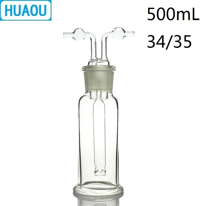 HUAOU 500mL Gas Washing Bottle Muencks Ground Mouth 34/35 Clear Glass Laboratory Chemistry Equipment