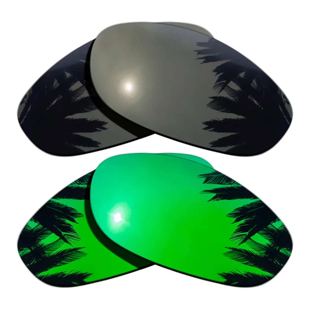 (Black+Green Mirrored Coating) 2-Pairs Polarized Replacement Lenses for-Oakley Monster Dog 100% UVA & UVB Protection