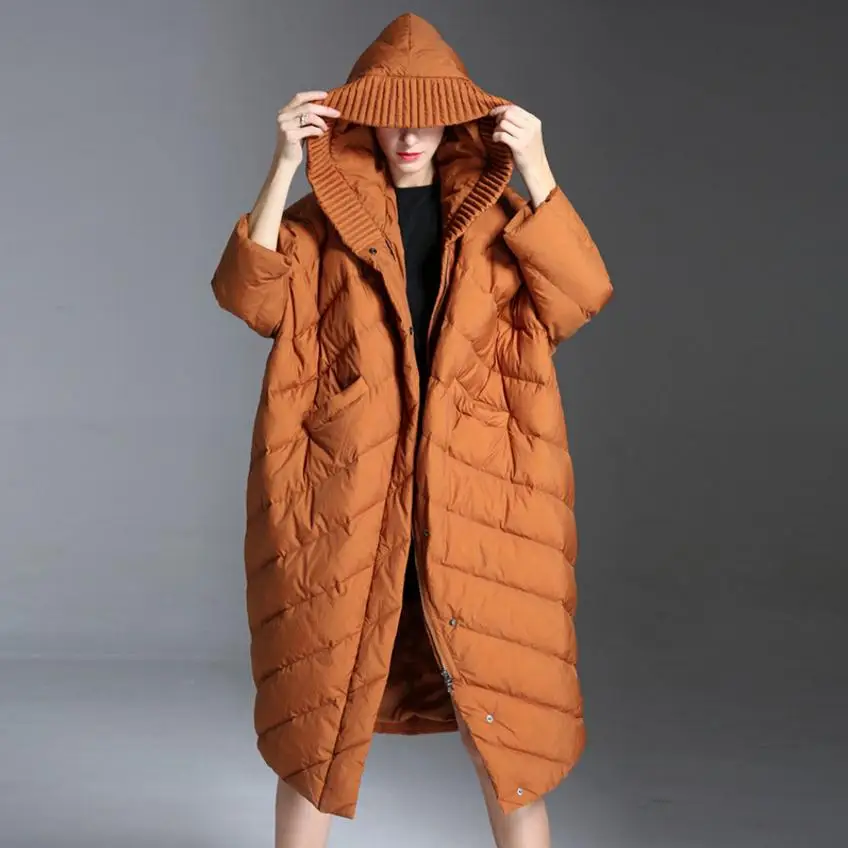 Abrigo de plumón de pato para mujer, parka cálida por encima de la rodilla, estilo murciélago, invierno, S-3XL