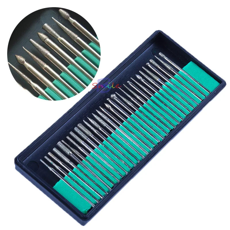 30Pcs/box Dental Bur Bit Set Diamond Grinding Coated Drill Grinder Bits Rotary Tool Diamond Grinding Drill Dental Equipment tool