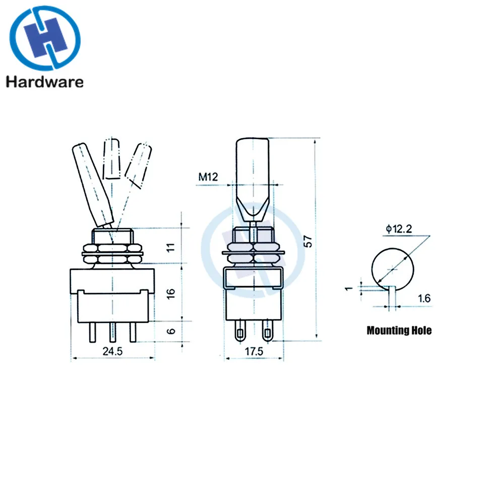 5pcs KN3-203 Rocker Latching Toggle Switch 3 Positions ON-OFF-ON 3A/250V Handle Switch 6pins