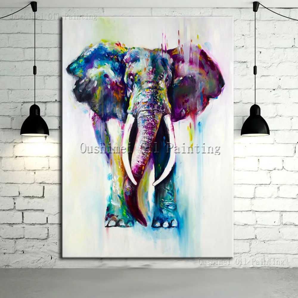 

Hand Painted Color Animals Oil Painting Modern Elephant Picture For Home Decor Running Water Canvas Deer Hang Paintings Lion Art