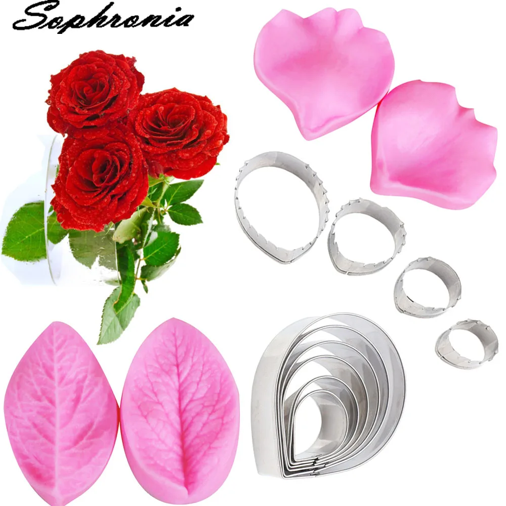 

Rose Flower Leaf Petal Veiner &Cutter Silicone Mold Fondant Mould Bake Candy Clay Chocolate Gumpaste, Sugarcraft Forms CS262