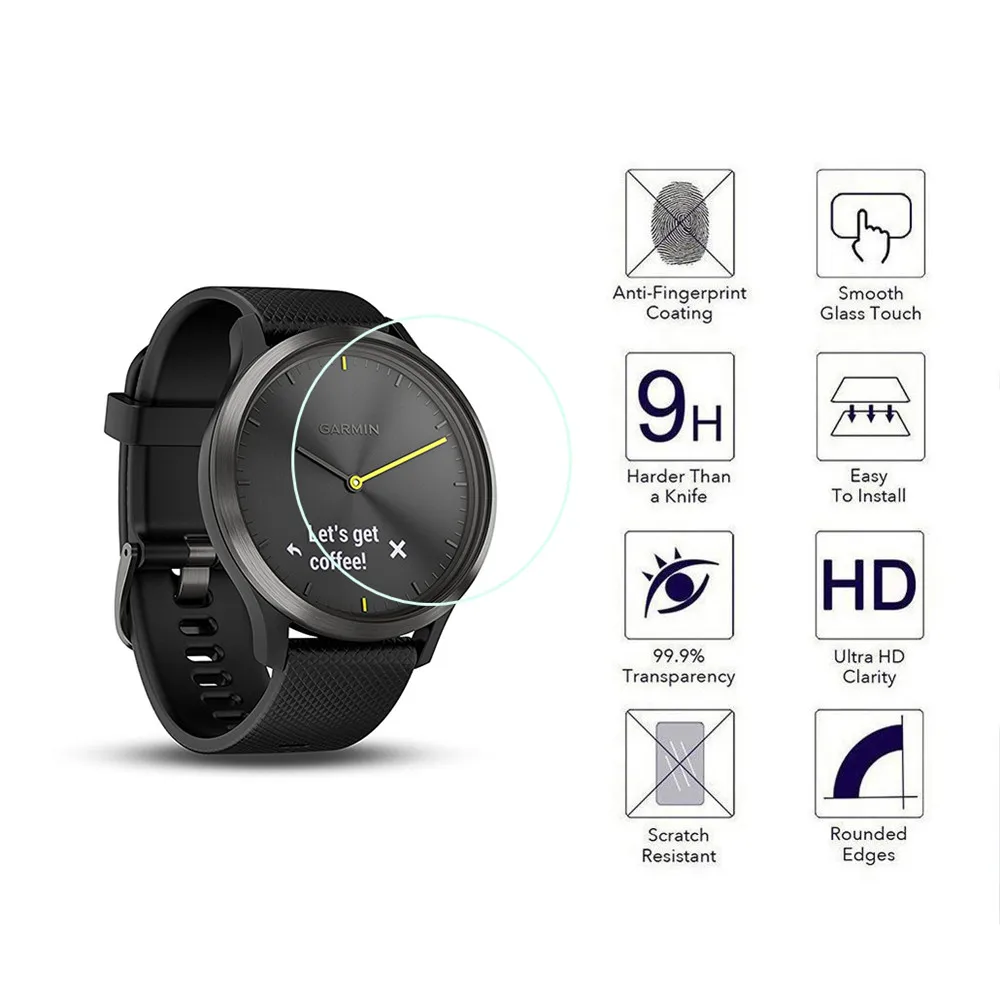 Screen Protector For Garmin Vivomove HR Watch HD Premium 9H Tempered Glass Anti Scratch Explosion-proof Screen Protective Film