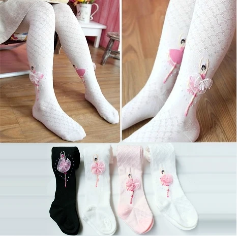 

Spring and autumn child ballet pantyhose princess socks grid cutout 100% cotton dance female child knitted socks