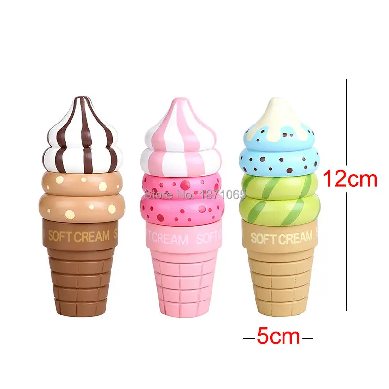 3Pcs/lot Wooden Kitchen Toys Magnet Connected Strawberry Chocolate Ice Cream  Food Toys Children Play House Gift For Girl Boy