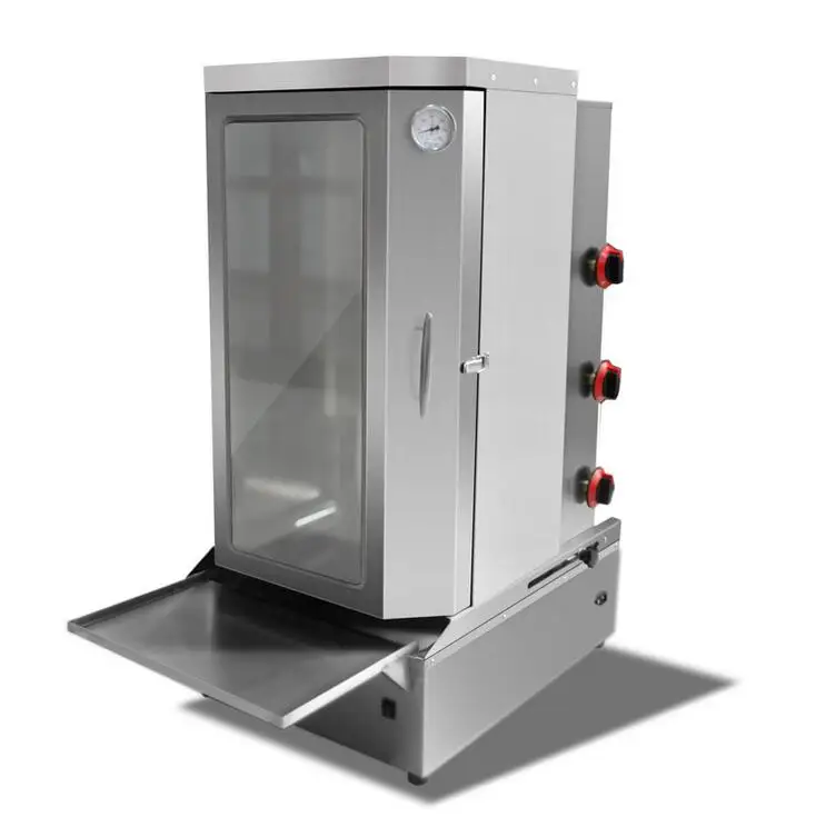 

Commercial Rotation Lpg Gas Doner Kebab Machine 3 Burners Gas Gyros Shawarma Machine Gas Vertical Rotisserie Broiler With Door