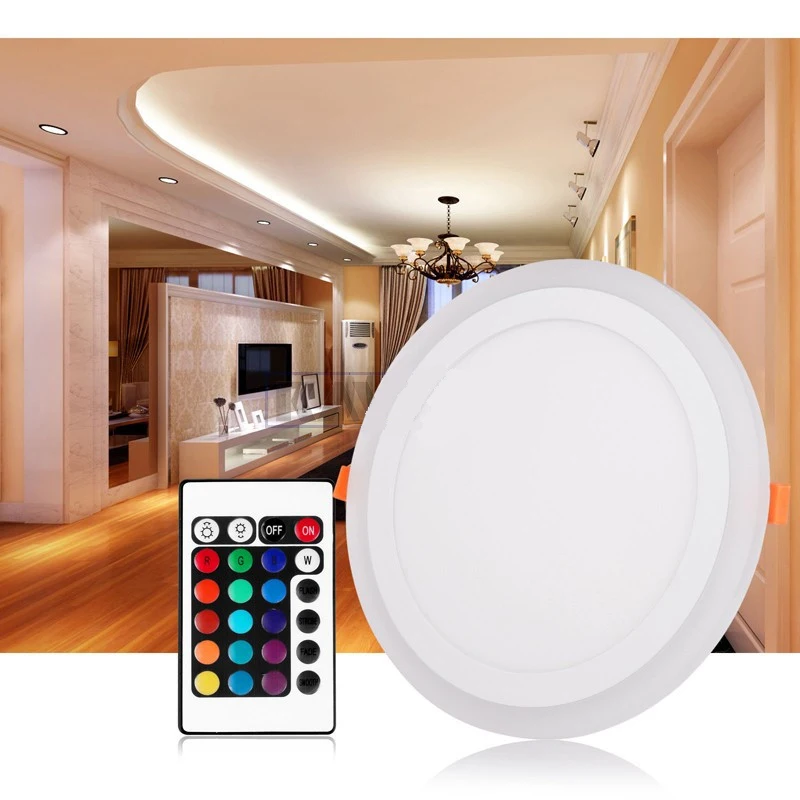 Factory Wholesale White + RGB LED Panel Light Remote Control 6W/9W/16W/24W Recessed LED Ceiling downlight Acrylic  Panel Lamp