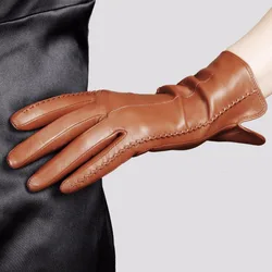 High Quality Elegant Women Genuine Leather Gloves Thin Silk Lining Goatskin Driving Gloves Hot Trend Female Glove L085NN