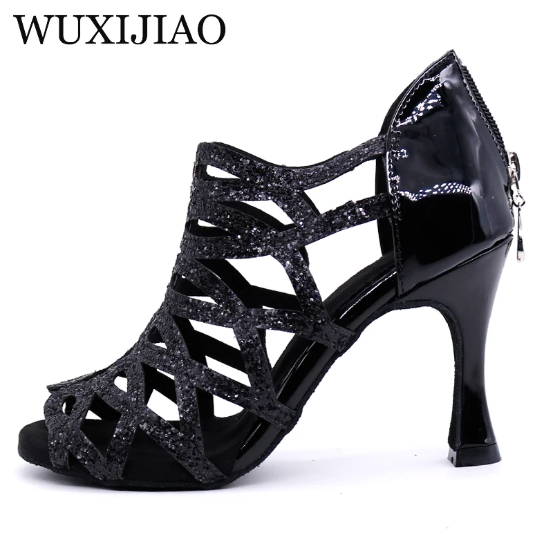 WUXIJIAO Latin dance shoes women waltz shoes Salsa ballroom dance shoes zapatos de baile latino mujer black red shoes for women