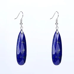 Silver Plated Long Water Drop Section Lapis Lazuli Pink Quartz Stone Hook Drop Earrings Elegant Women's Earring Fashion Jewelry