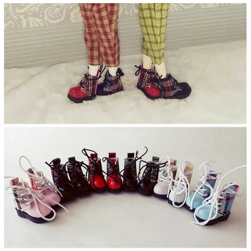 

1 Pair Blyth Dolls Shoes British Style Grid Martin Boots Short Boots for Blyth Azone Holala OB24 OB27 1/6 Dolls accessories