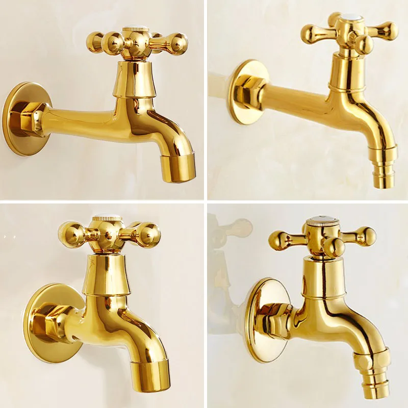 Golden Luxury Wall Mount Decorative Outdoor Garden Faucet Washing Machine Faucet Bathroom Mop Faucet Bibcock Tap KD062