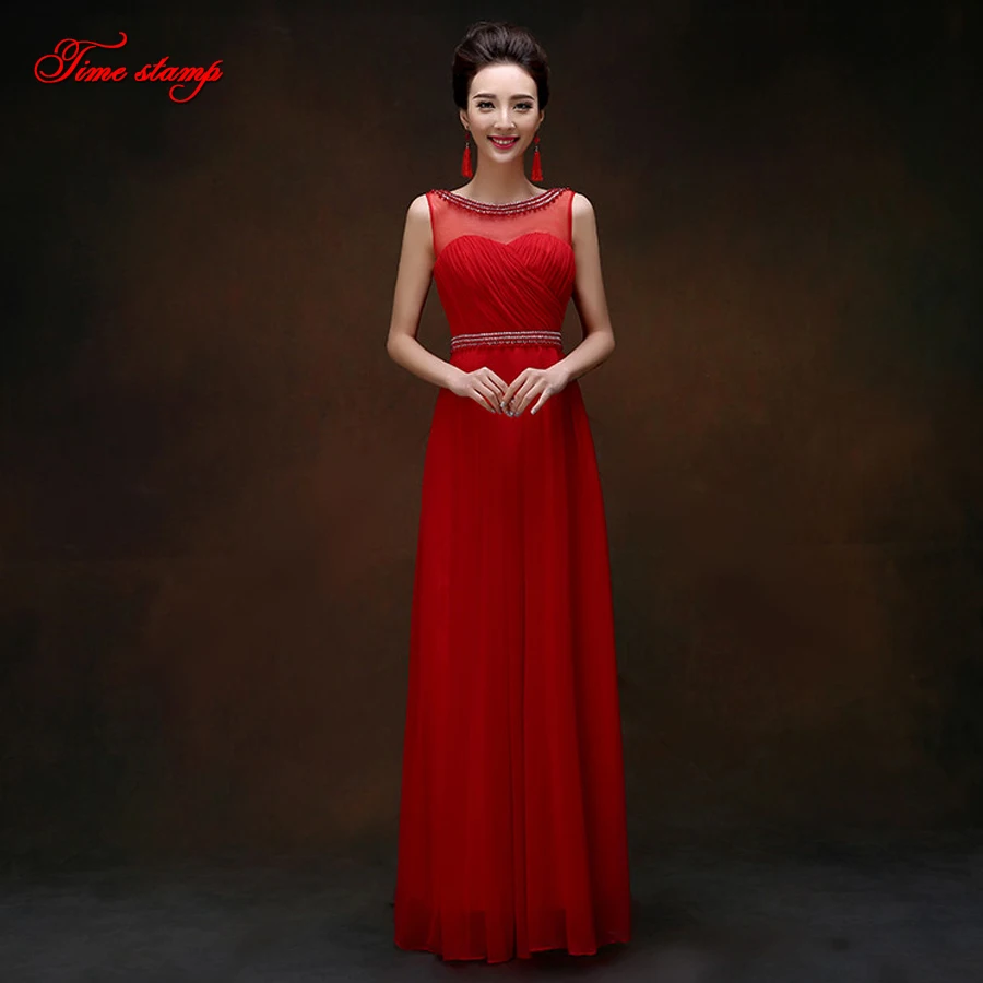 

Toast evening dress fashion 2015 new shoulder red chiffon evening dress long section Slim A word skirt prom dress custom