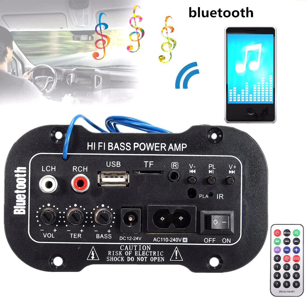 50W Amplifier On Board Audio Bluetooth Amplificador Bass DIY Power Amplifiers Module AUX TF Card USB For Car Truck RV Camper