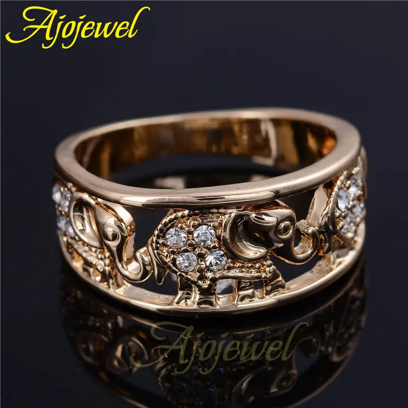 Ajojewel US Size 6-10 Golden Women Band Ring With Elephant Animal Designer Jewelry Joias Drop Shipping