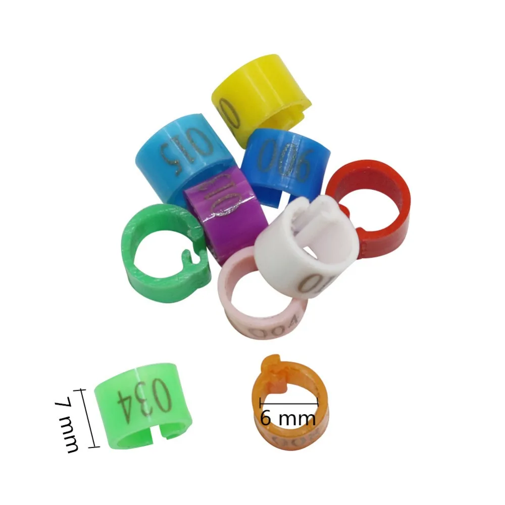 No.001-100 Bird Clip Ring ID 6mm Plastic Digital Markup Parrot Pigeons 10 Colors Marking Ring Bird Training Foot Ring