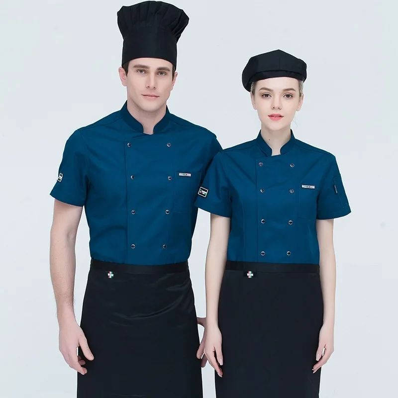 Uniforme de trabajo de Chef para Hotel, ropa de cocinero de manga corta, chaqueta de Chef transpirable para adultos, Media manga, ropa de cocina, B-6593 de verano