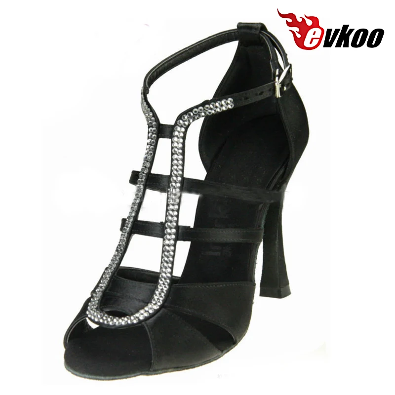 

Evkoodance Black Brown With Rhinestone Open Toe 10cm Heel Height Professional Dancing Latin Shoes DIY Women Evkoo-444 Party Shoe