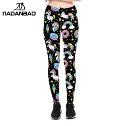 NADANBAO Unicorn 2024 Leggings Women Galaxy Sky Star Ring Rainbow Digital Print Leggins Elastic Workout Pants