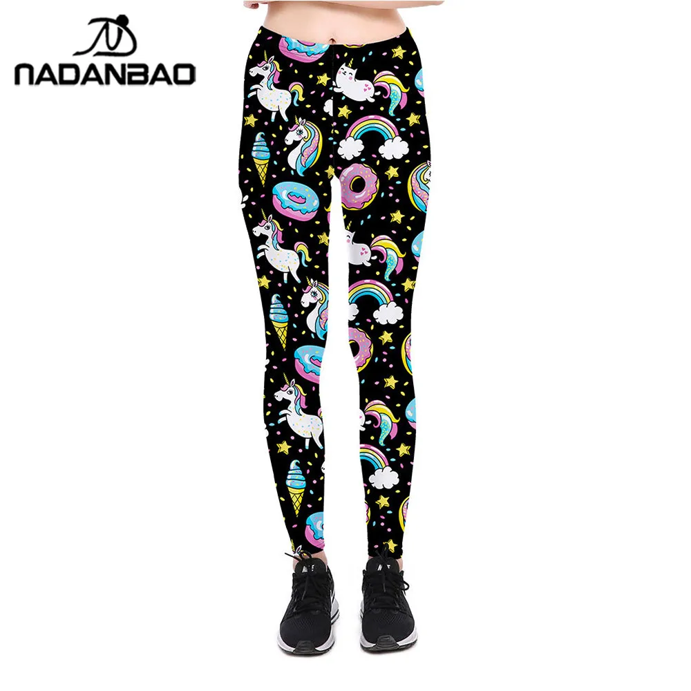NADANBAO jednorożec 2024 legginsy damskie Galaxy Sky Star Ring tęczowe legginsy z nadrukiem cyfrowym elastyczne spodnie treningowe