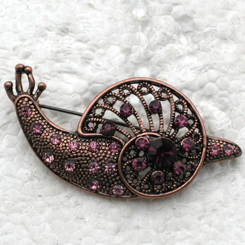 Antique copper Snail Brooch Purple Rhinestone Pin brooches C751 D3