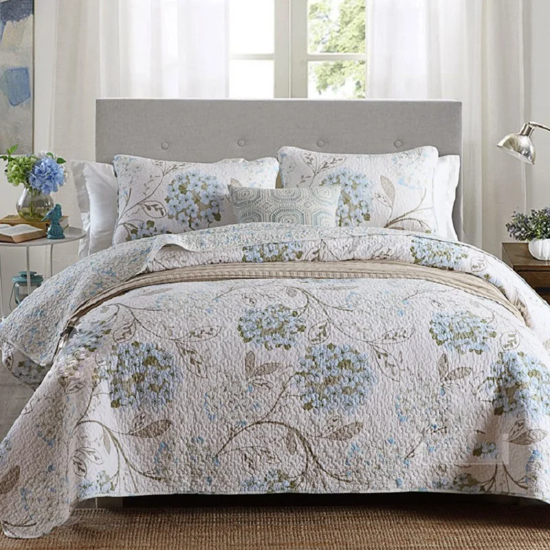 CHAUSUB Floral Printed Quilt Set 3PCS Cotton Bedspread Quilted Bed Cover King Queen Size Summer Coverlet Blanket for Bed