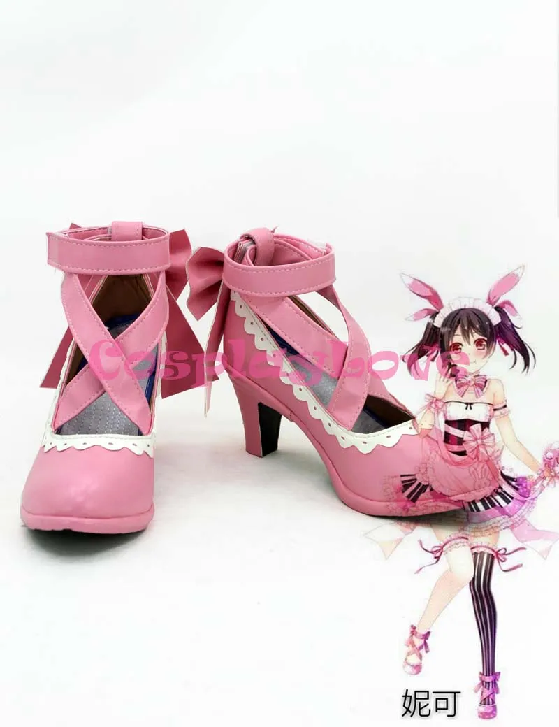 

Newest Custom Made Japanese Anime Lovelive! Valentines ver Pink Cute Yazawa Nico Cosplay Shoes Boots For Halloween Christmas