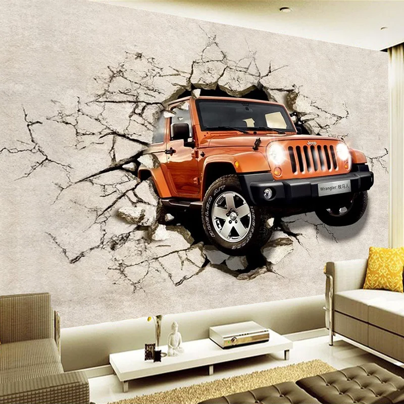 

Custom 3D Photo Wallpaper Brown Car Broken Wall Out Mural For Children Kids' Room Sofa Backdrop Decor Wall Paper Wall Coverings