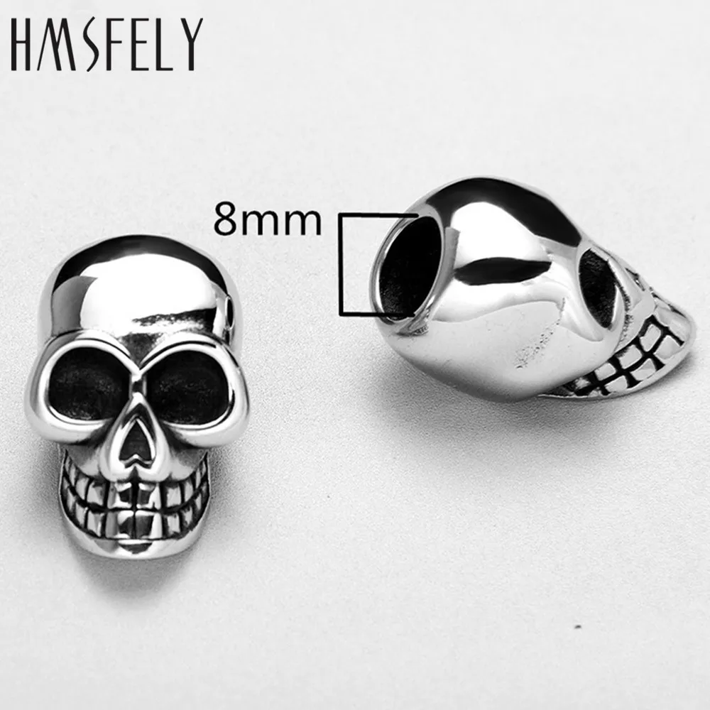 HMSFELY 316l Stainless Steel Skull Head Beads Accessories For DIY Leather Bracelet Jewelry Making 6mm 8mm Hole Size Bead 5pcs