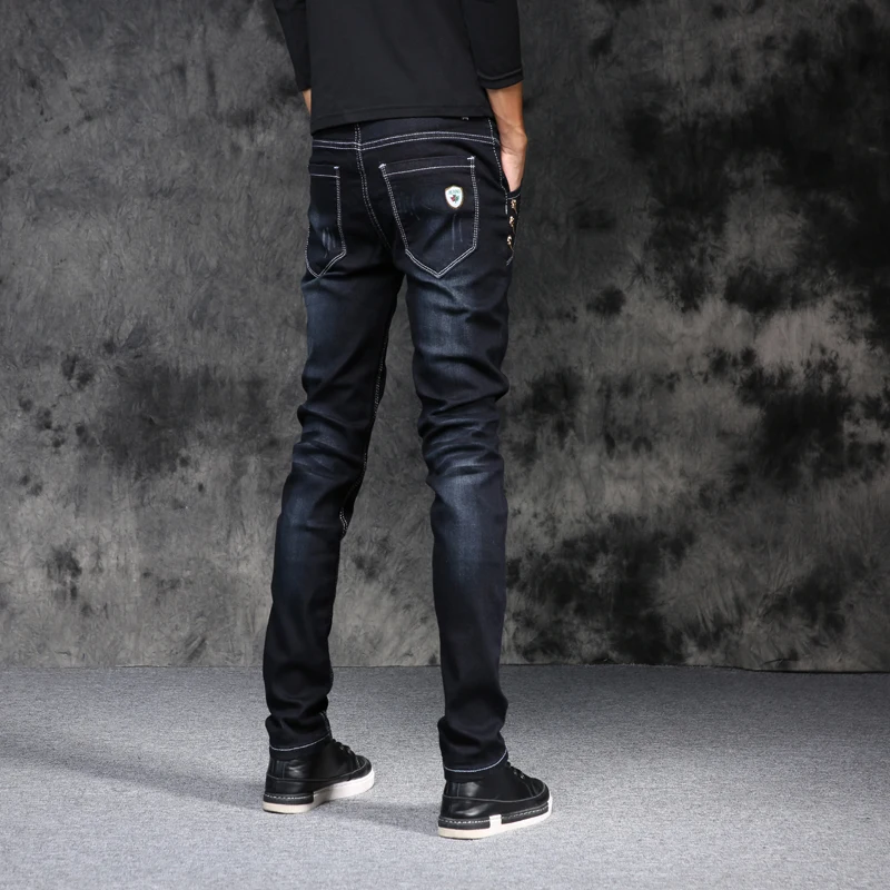 

2023 Spring New ! England Style Pencil Feet Jeans , Fashion Casual Slim Long Jeans, Large Size Button Jeans Men 27-36 black blue