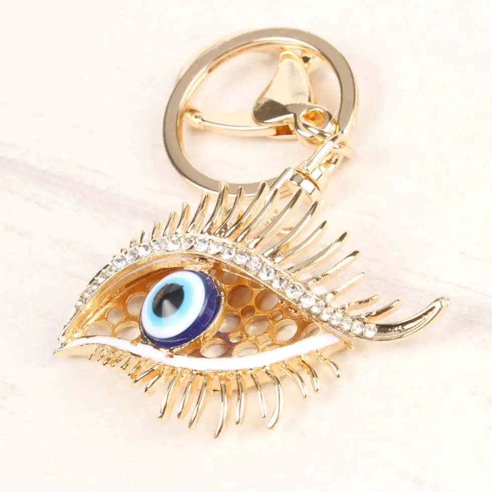 New Fashion Blue Eye Eyelash Charm Pendant Crystal Car Purse HandBag Key Chain Ring Creative Party Birthday Gift