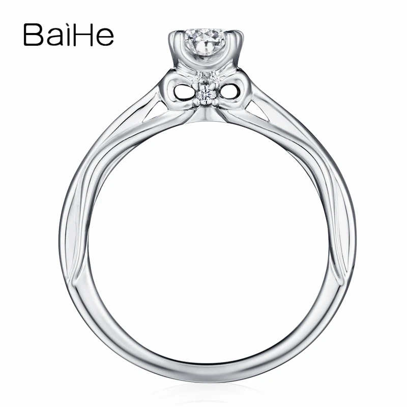 BAIHE Solid 18K White Gold 0.20CT FG/SI Natural Diamond Heart Paw Ring Women Trendy Fine Jewelry Making Cincin berlian Anello