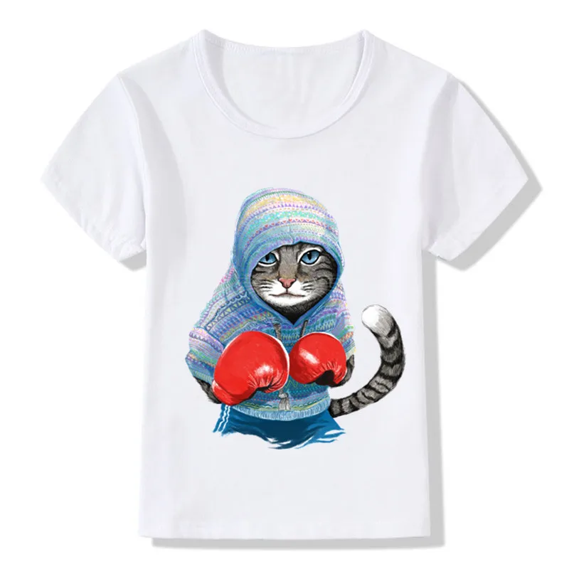 Children Summer Super Cool Boxing Cat Attack Funny T shirt Baby Boys Girls Casual Tops T-shirt Kids Clothes,HKP5043