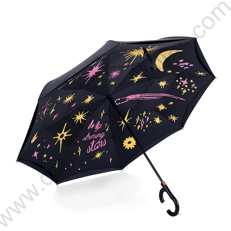 

115cm 2-3persons C-Hook self-defense Windproof Reverse hands-free car umbrella enlarge double Layers Inverted standing parasol