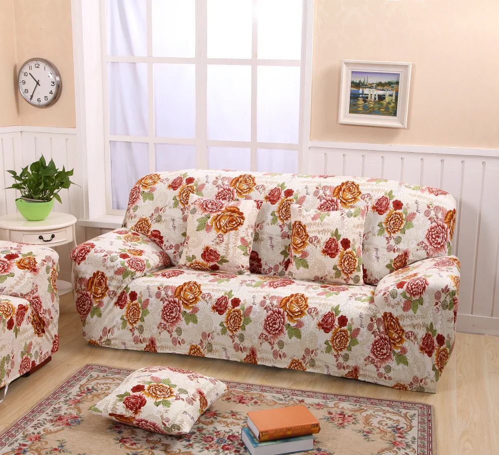 Cozy Soft Spandex Stretch Floral Printing Removable Sofa Cover Elastic Tight Wrap Anti-dirty Couch Slipcover Protector Living