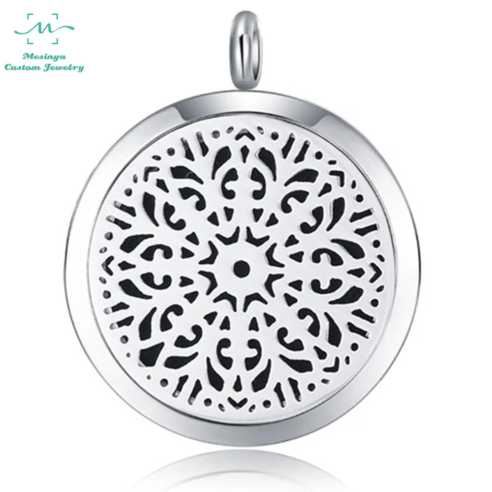 10pcs  abstract flowers (25 30mm) Aromatherapy Essential Oils surgical 316L S.Steel Perfume Diffuser Locket Necklace