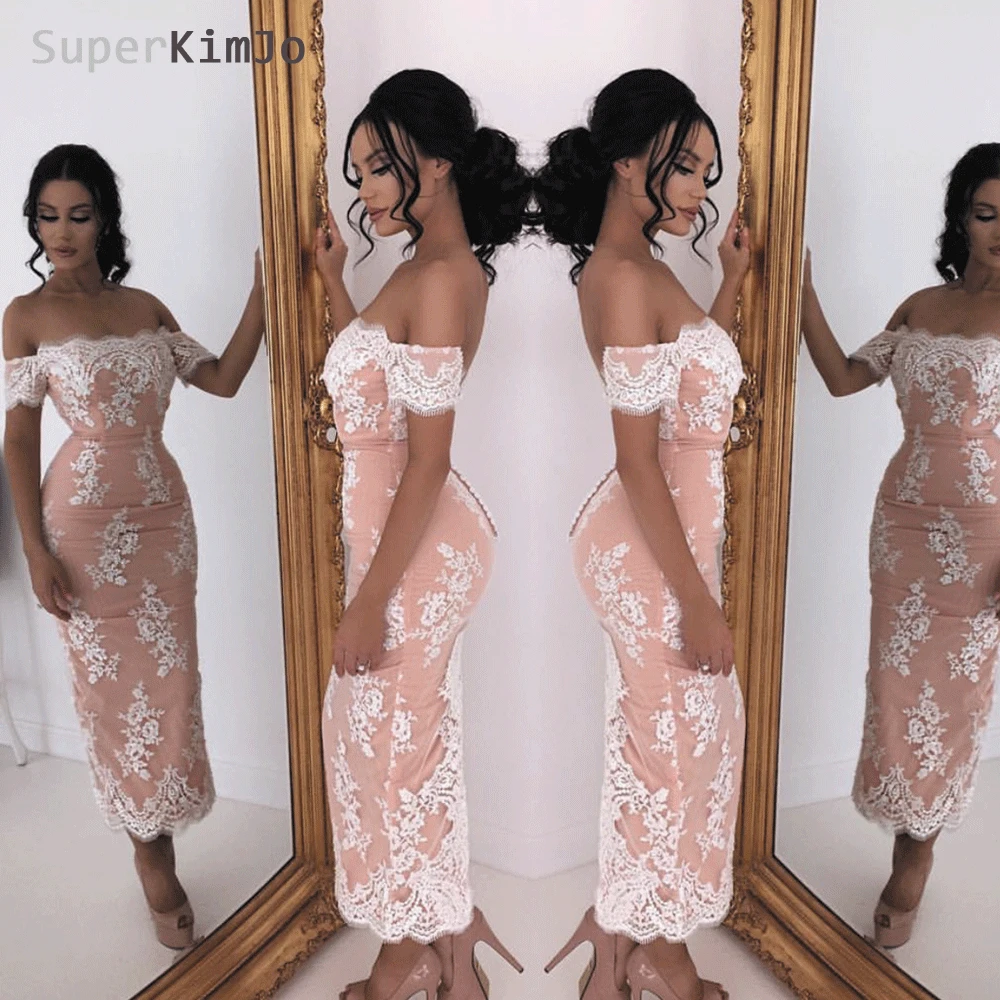 SuperKimJo Peach Mermaid Bridesmaid Dresses Long 2020 Lace Applique Cheap Elegant Off the Shoulder Wedding Party Dress