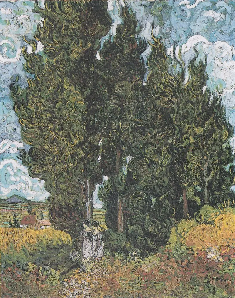 

Cypresses and Two Women,1890 by Vincent Van Gogh Oil Painting Reproduction on Canvas Wall Art Home Decor Hand Painted Vertical