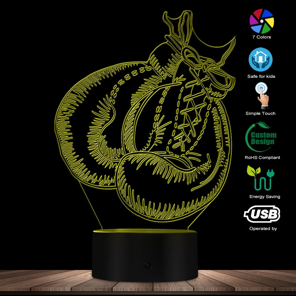 ถุงมือมวยโคมไฟตั้งโต๊ะ LED มวยแสง Art 3D Optical Illusion Night ไฟกีฬาของขวัญมวยคนรักนักกีฬา