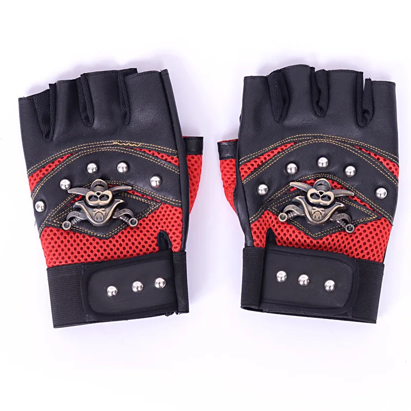 Skulls Rivet PU Leather Fingerless Gloves Fashion Hip Hop Men Women\'s Gym Gloves Tactical Mitts Female Moto Mittens Men\'s Gloves