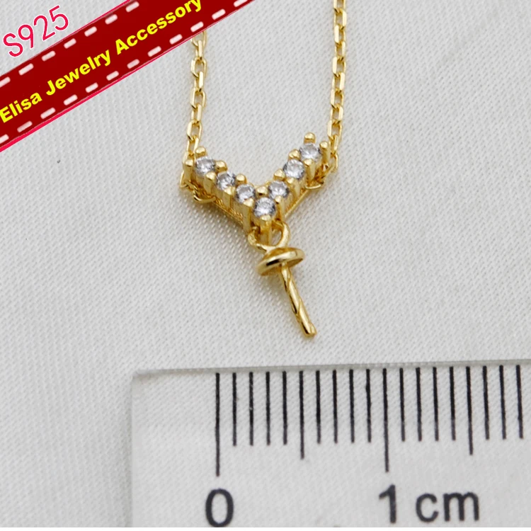 V Design Pearl Pendant Necklace Fittings S925 Sterling Silver Pendant Chain Components DIY Accessory 3Pieces/Lot