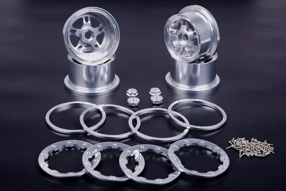 1/5 Scale Baja CNC Aluminum 5 Spoke Silver Wheels for 2WD HPI Baja 5B King Motor and Rovan Baja Buggies