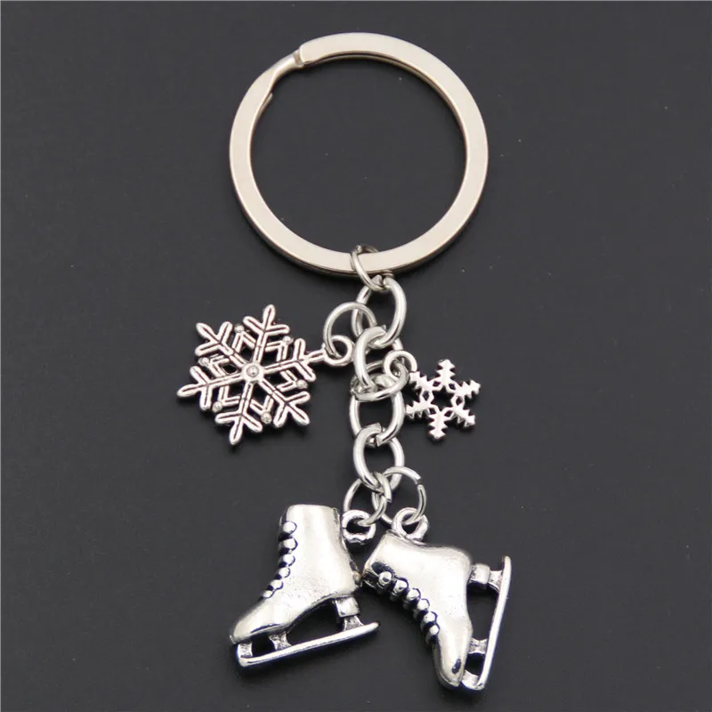 1pc Silber Farbe Schlittschuhe Schneeflocke Anhänger Schlüssel Ring Skating Schlüssel Kette Schlüsselbund Schmuck Für Winter Geschenk