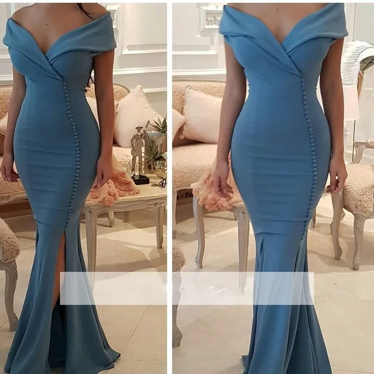 

Elegant Muslim Evening Dresses Mermaid Off The Shoulder Slit Sexy Islamic Dubai Saudi Arabic Long Formal Evening Gown