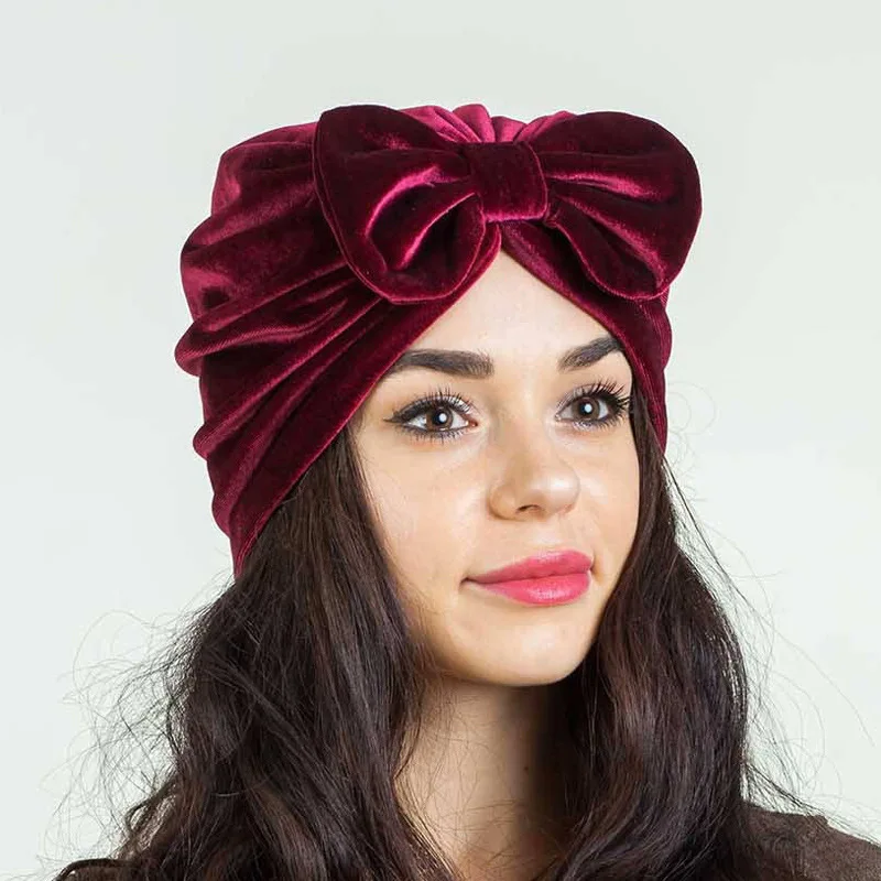 Muslim Women Cotton Elastic Bowknot Ruffle Turban Hat Chemo Beanies Cap Bandanas Headwear Headwrap Cancer Hair Loss Accessories