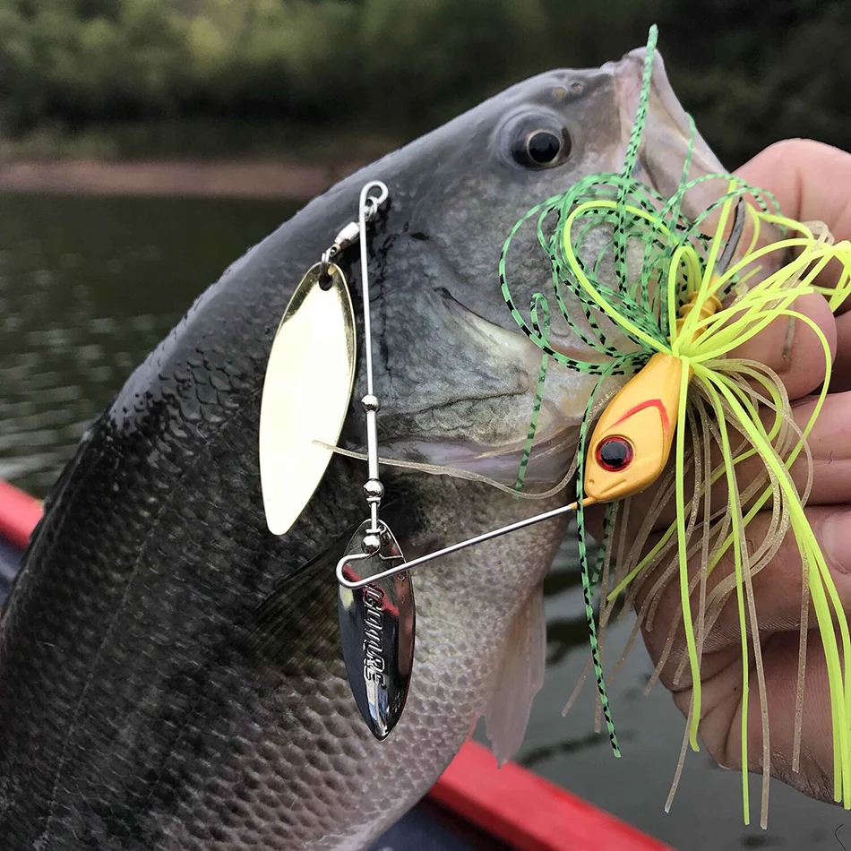 Goture New Spinnerbait Fishing Lure Metal Spoon Bass Buzzbait with 360 Degree Rotating Double Willow Sequins Jigging Lure Pesca