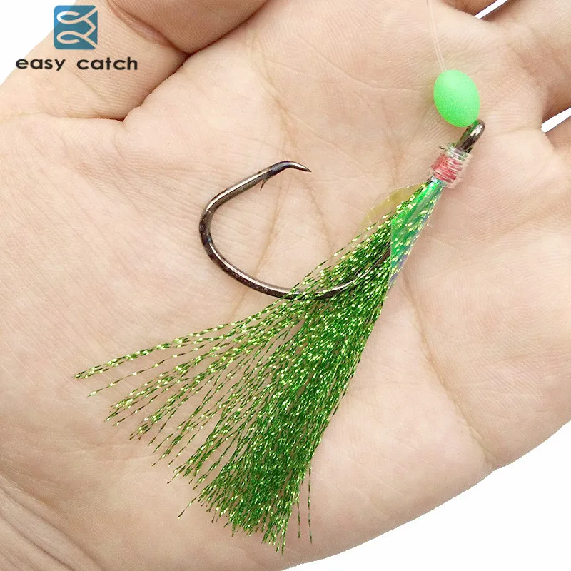 40pcs=20packs Fish Skin Bait Flash Rigs 2 Arm Big Hooks Sea Fishing Green Flasher Bait Rigs With Barrel Swivel For Herring